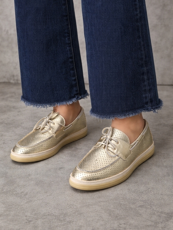 Dolce Vita Shoes - Dolce Vita Loafers 10 Platinum Gold Leather Doris Perforated Metallic New $140